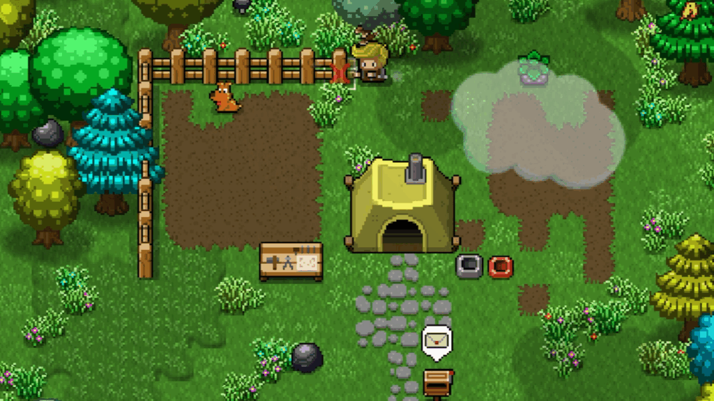 Você começa bem humilde em Cattle Country, com uma barraca e algumas ferramentas, mas logo vai construir a fazendinha dos seus sonhos.