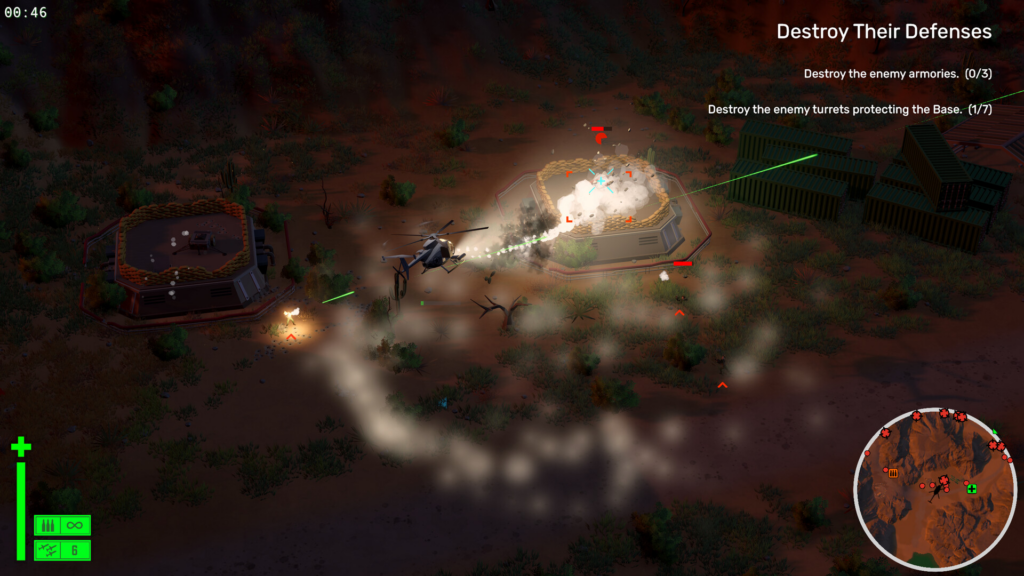 Cleared Hot não se limita a ser um Desert Strike moderno, e traz inovações como o ciclo de dia e noite em seus mapas.