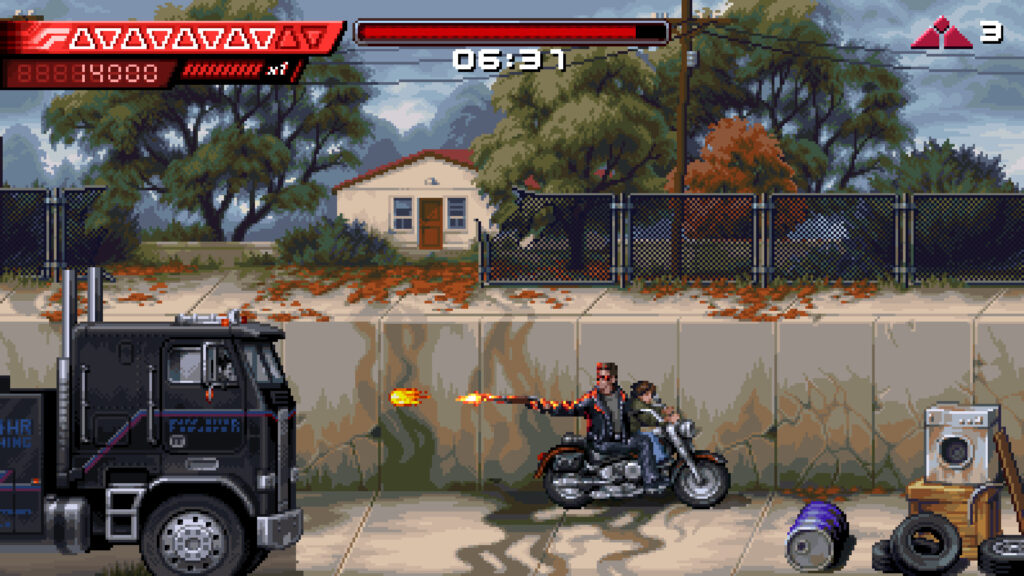 Assim como em jogos de filmes dos anos 90, Terminator 2D No Fate ajusta sua jogabilidade ao que cada cena pede para ser reimaginada como videogame